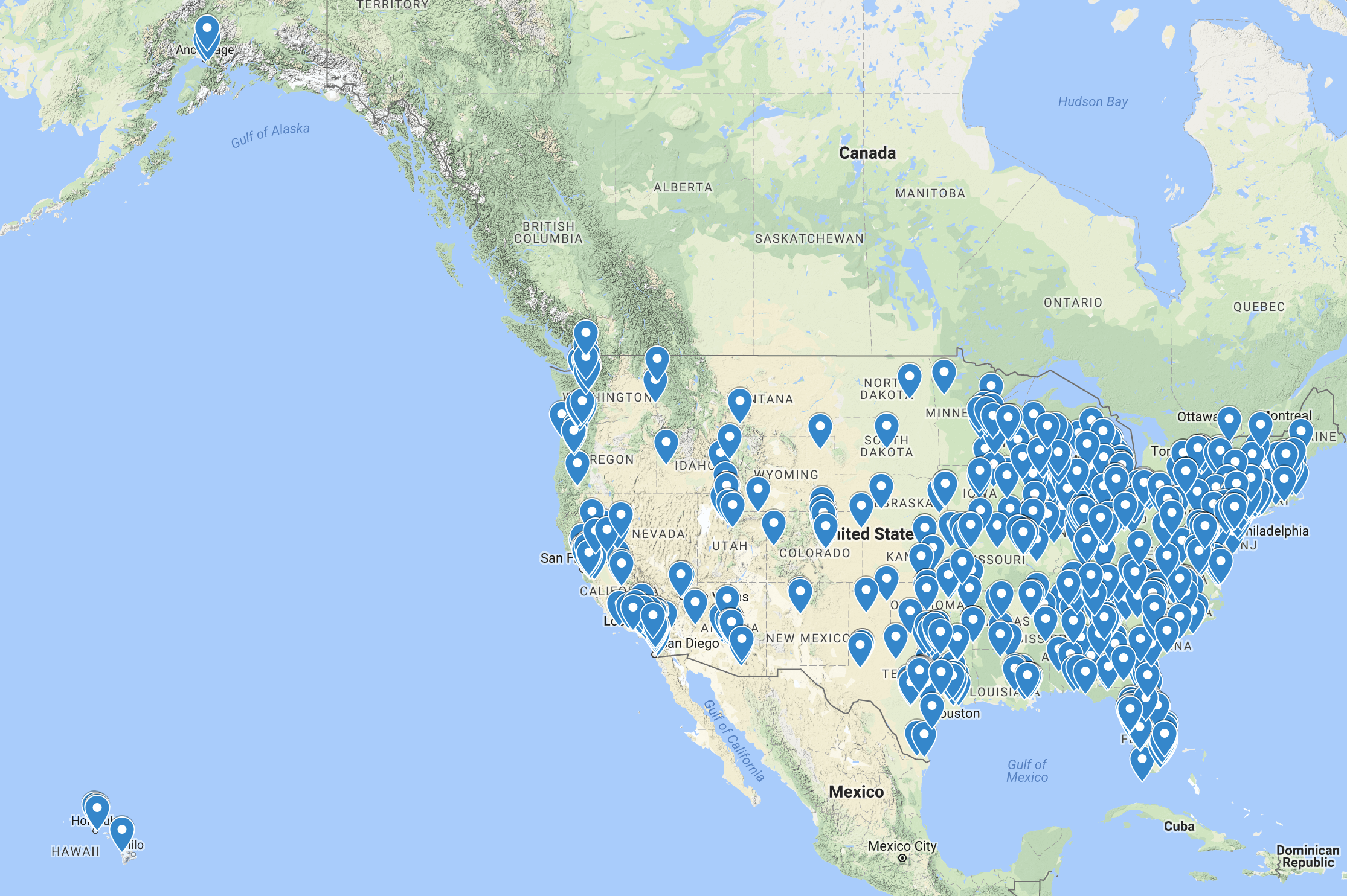 PUCK sales map — all 50 states and 40+ countries
